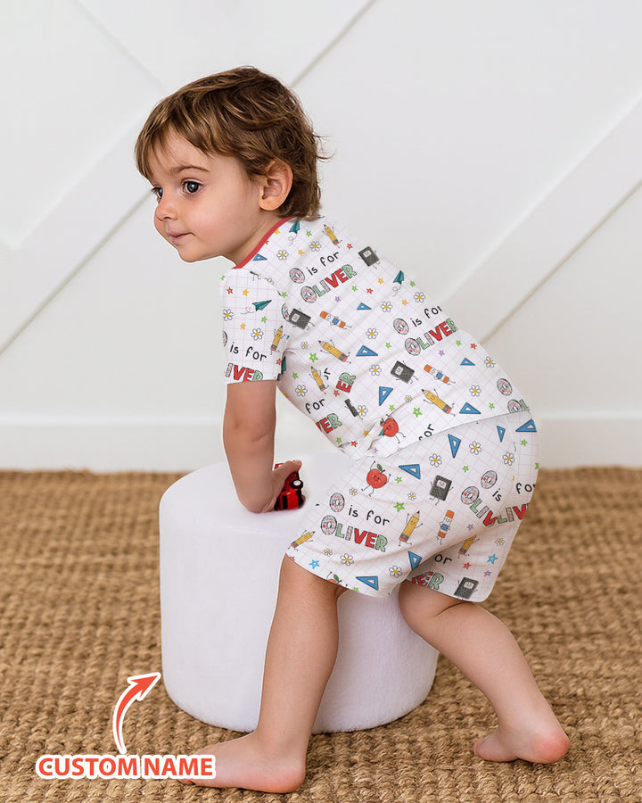 Personalized Back To School Bamboo Two Piece Short Sleeve Shorts Pajama Set