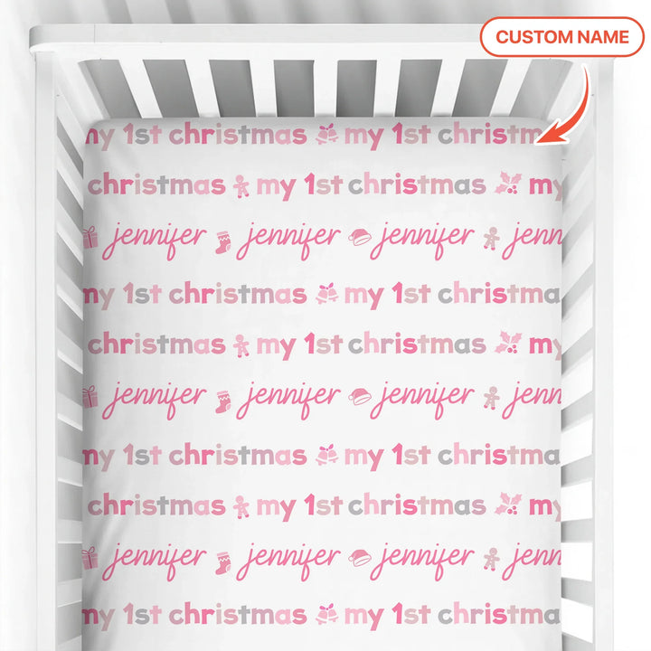 Custom Name My First Christmas Color Mood Fitted Crib Sheet