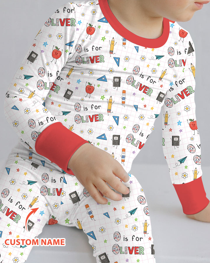 Personalized Back To School Bamboo Two Piece Long Sleeve Pajama Set
