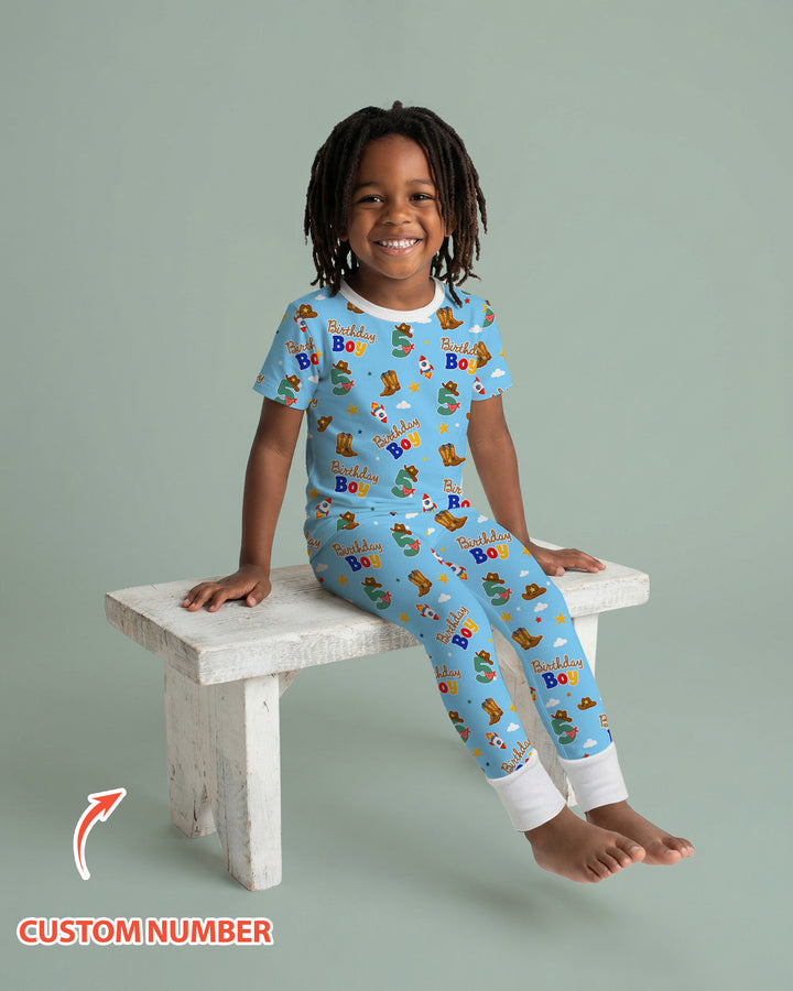 Custom Birthday Western Boy Bamboo Two Piece Short Sleeve Pajama Set