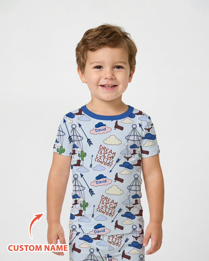 Litlle Cowboy Sis Bro Matching  Bamboo Two Piece Short Sleeve Pajama Set