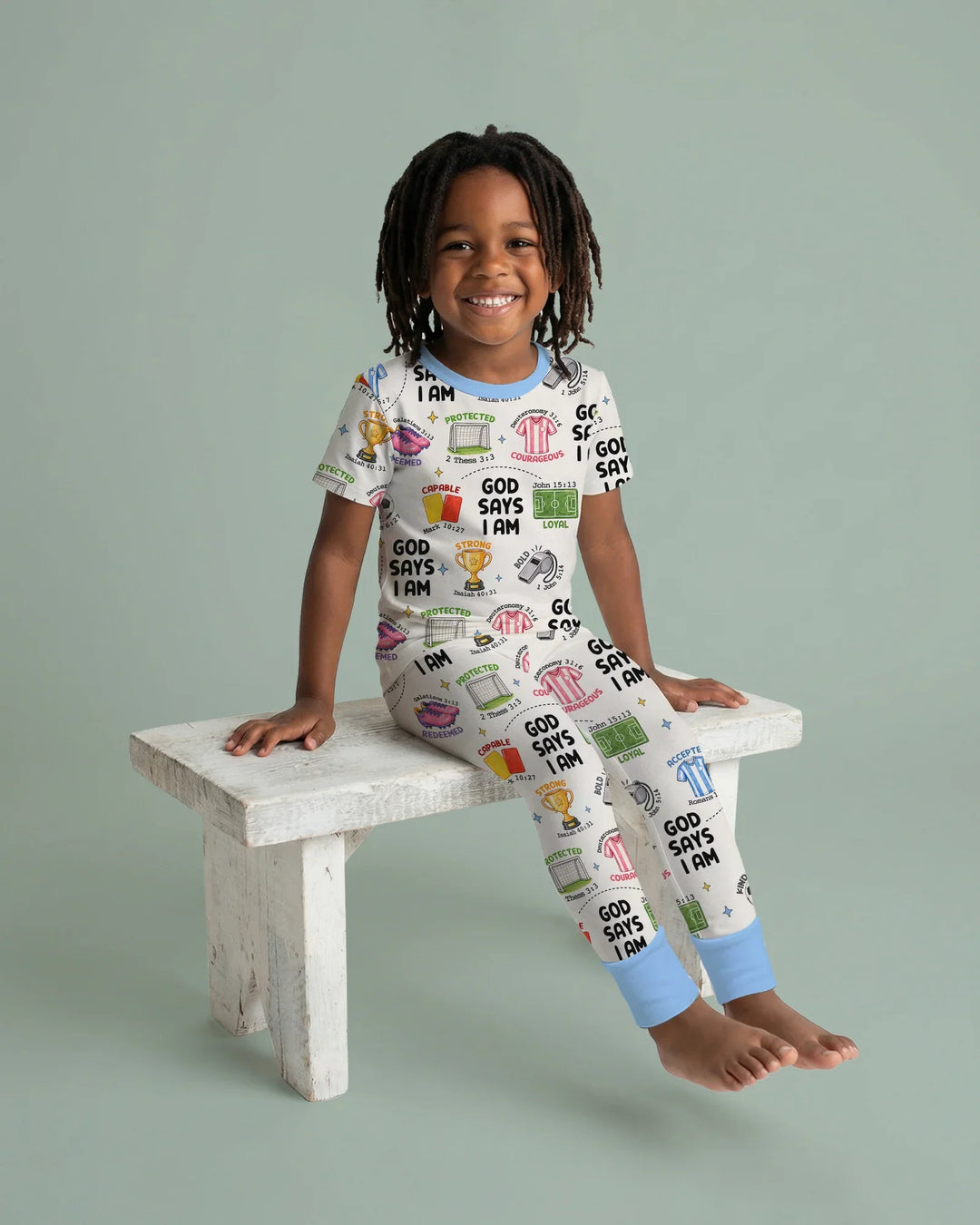 God Says I Am Soccer Bamboo Two Piece Short Sleeve Pajama Set