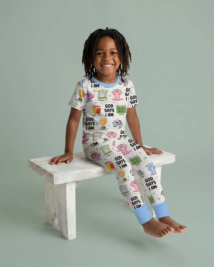 God Says I Am Soccer Bamboo Two Piece Short Sleeve Pajama Set