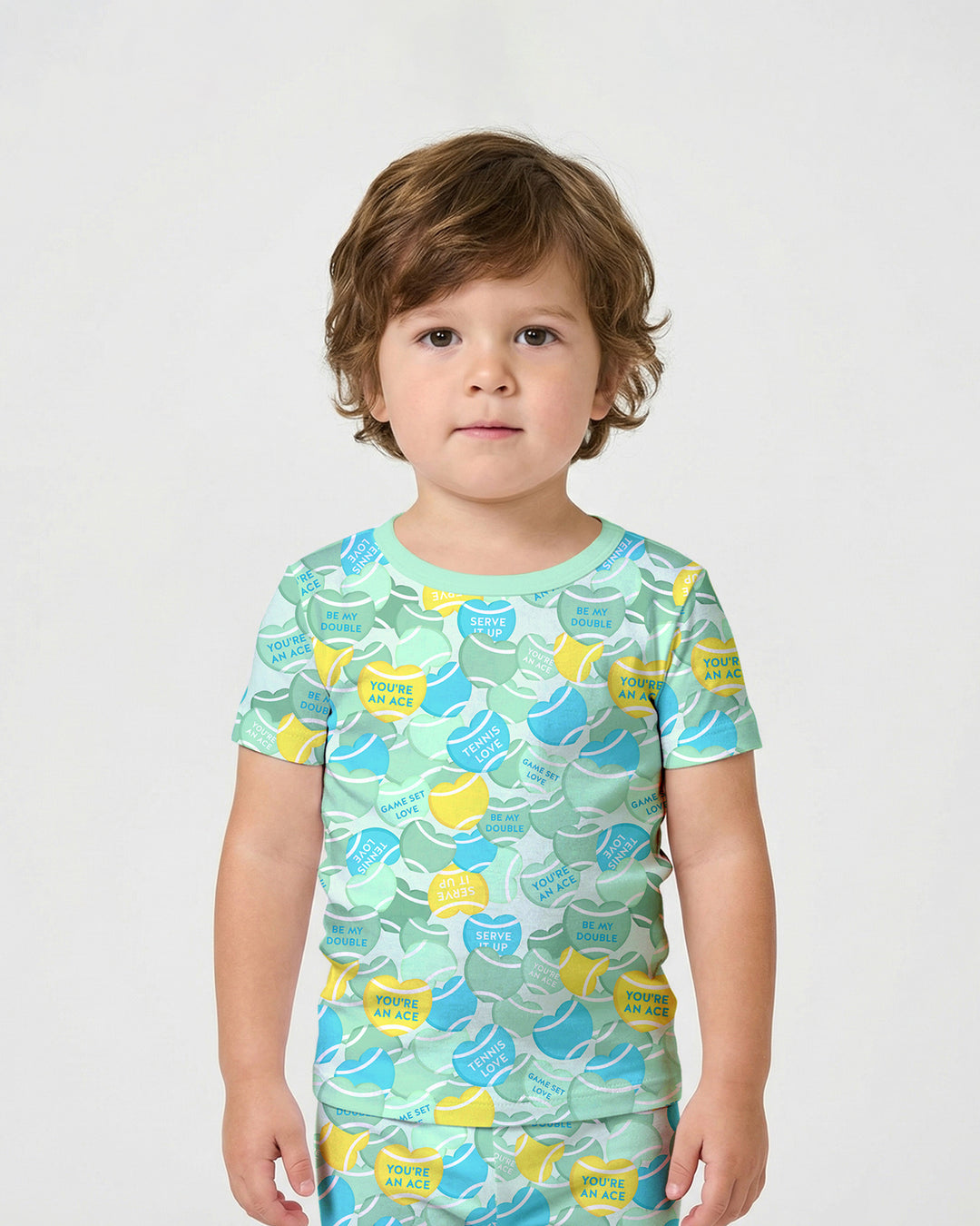 Tennis Candy Family Matching Bamboo Two Piece Short Sleeve Shorts Pajama Set