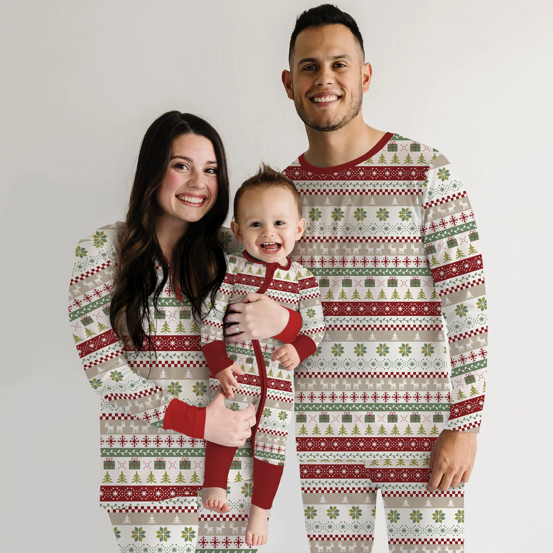 Christmas Fair Isle Red and Green Two Piece Short Sleeve Shorts Pajama Set