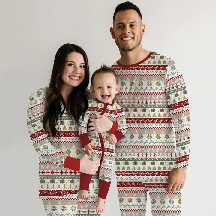 Christmas Fair Isle Red and Green Two Piece Short Sleeve Shorts Pajama Set