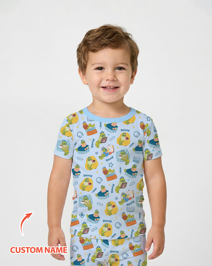 Little Book Worm Family Matching Bamboo Two Piece Short Sleeve Pajama Set