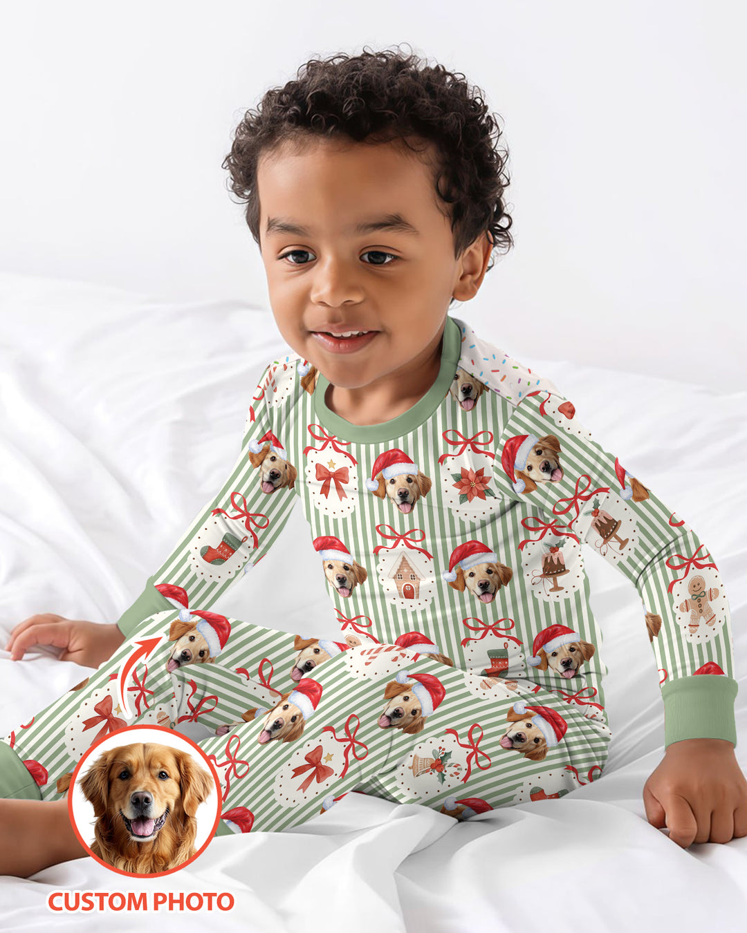 Christmas Paws Custom Photo Bamboo Two Piece Long Sleeve Pajama Set