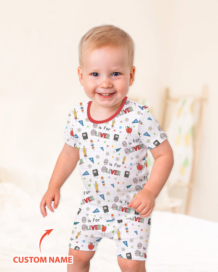 Personalized Back To School Bamboo Two Piece Short Sleeve Shorts Pajama Set