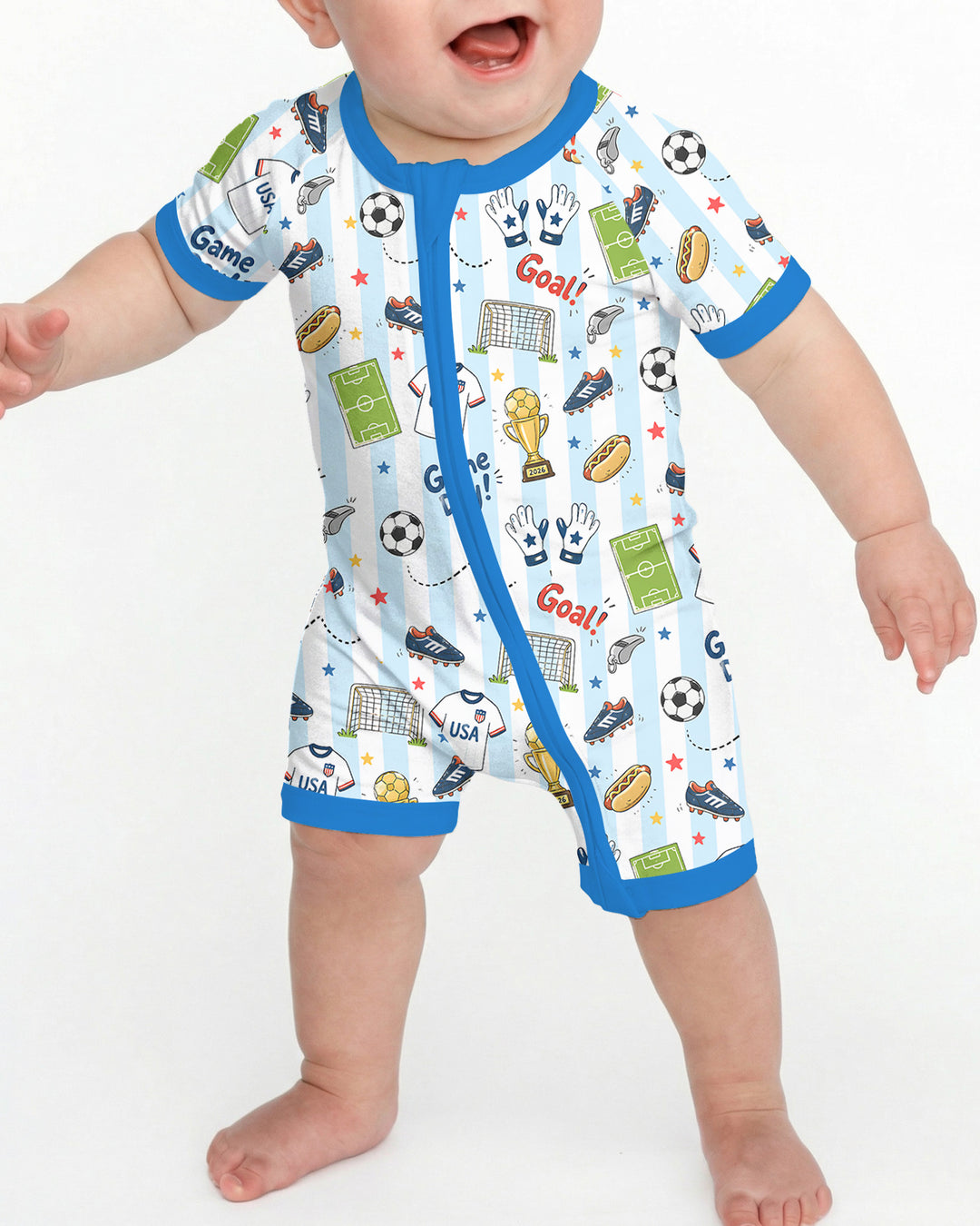 Striped Soccer Game Day Family Matching Bamboo Shorty Zippy