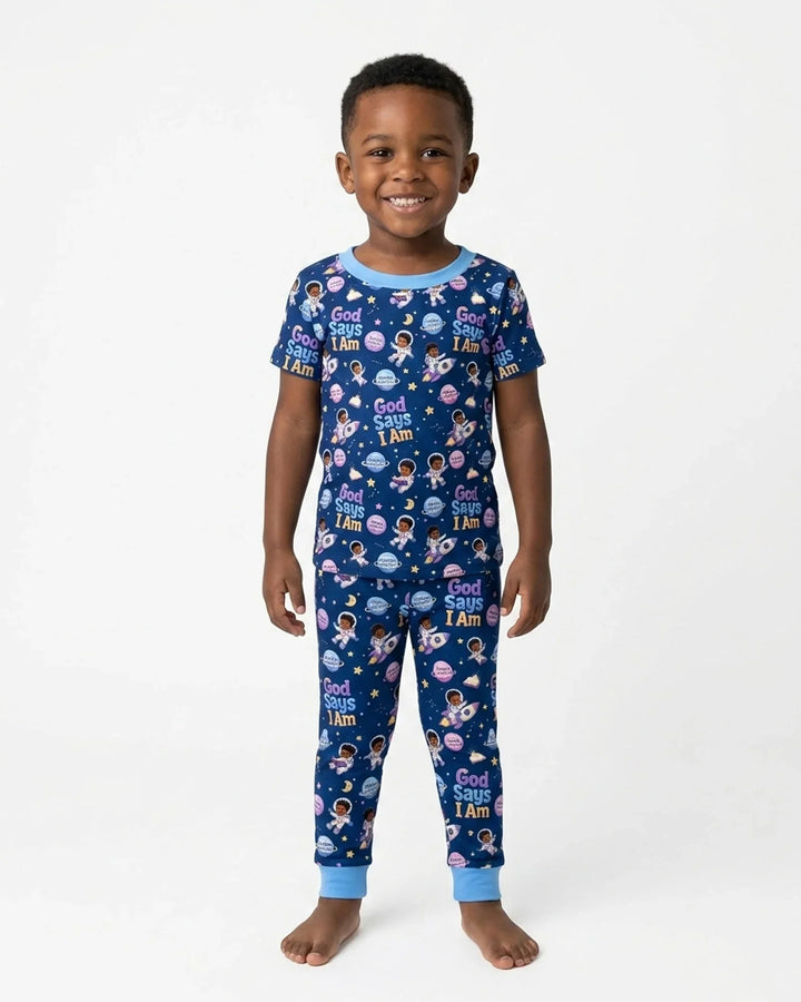 Black Boy God Says I Am Bamboo Two Piece Short Sleeve Pajama Set