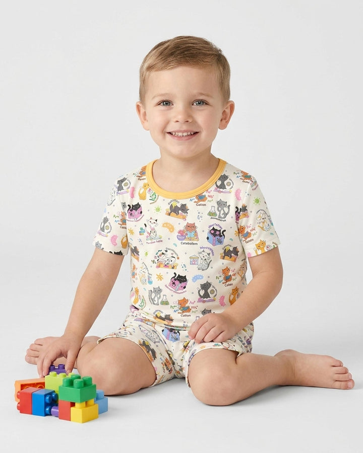 Funny Cat Love Scientist Bamboo Two Piece Short Sleeve Shorts Pajama Set