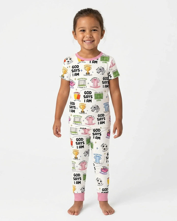 God Says I Am Soccer Bamboo Two Piece Short Sleeve Pajama Set
