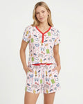 Striped Soccer Game Day Family Matching Bamboo Women Short Sleeve Short Pajama Set