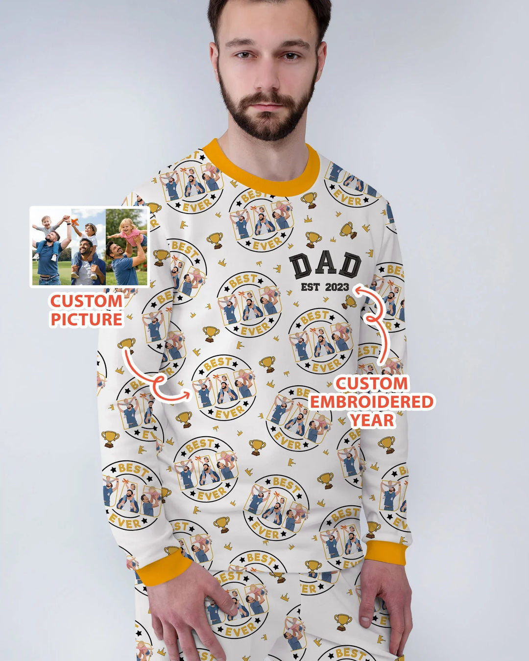 Pijama de Bambú Bordado Personalizado para Hombre a Juego con la Familia para el Día del Padre