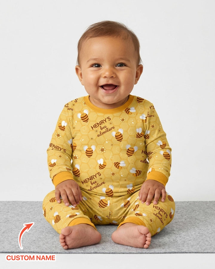 Custom Name Bee Back To School Bamboo Two Piece Long Sleeve Pajama Set