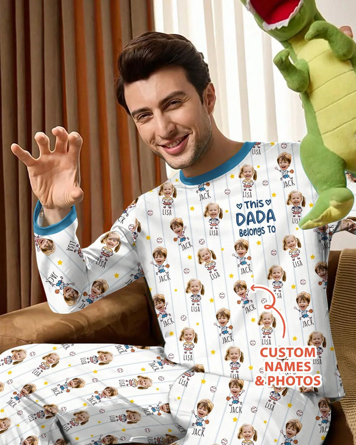 Embroidered Custom Dad And Mini Face  Bamboo Men's Pajama Set