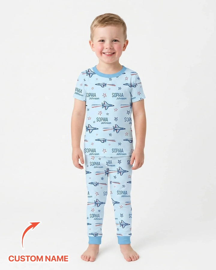 Conjunto de pijama de dos piezas de bambú de manga corta, plantilla personalizada