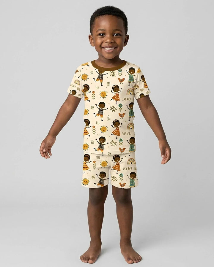 Cute African Heritage Bamboo Two Piece Short Sleeve Shorts Pajama Set