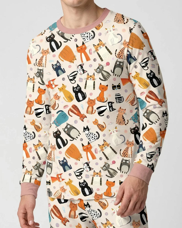 Pijama familiar de bambú para hombre a juego de la familia de gatos Goofy Mischief