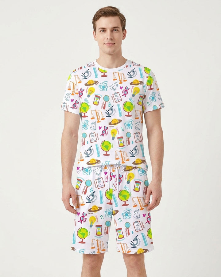 Tiny Scientist Explores The World  Bamboo Men Short Sleeve Short Pajama Set
