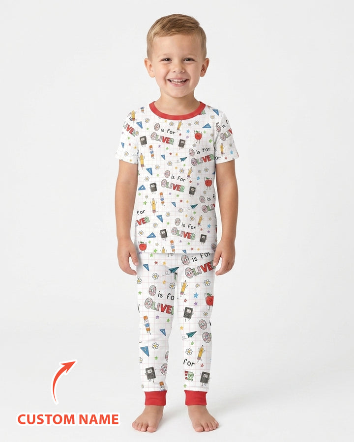 Conjunto de pijama de dos piezas de bambú de manga corta, plantilla personalizada