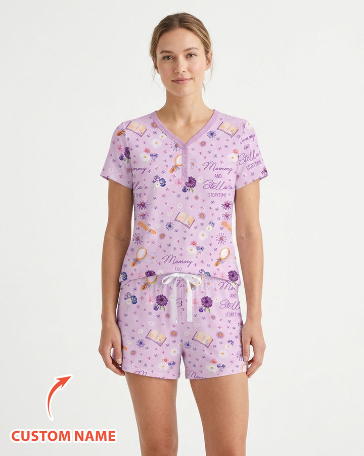 Mommy Daddy And Me Bedtime Story Family Matching Bamboo Women Short Sleeve Short Pajama Set
