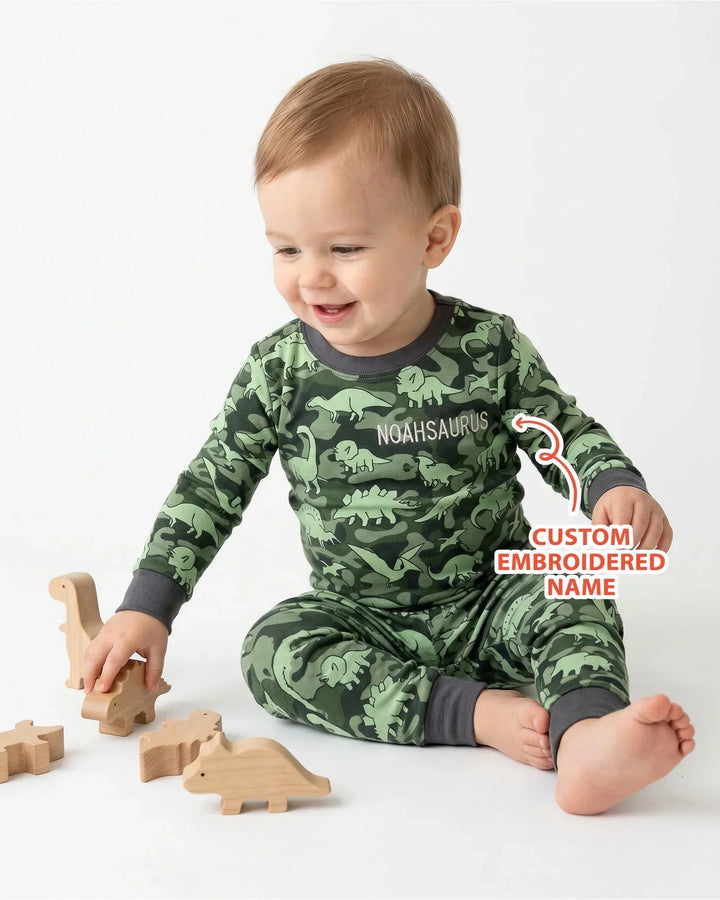 Custom Name Embroidered Matching With Dadasaurus Bamboo Two Piece Long Sleeve Pajama Set