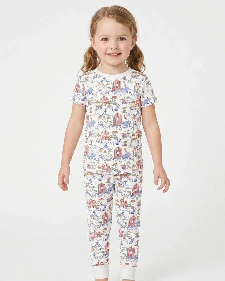 Vintage Lousiana Circus Toile Family Matching Bamboo Two Piece Short Sleeve Pajama Set