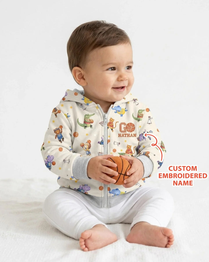Personalisierter Bestickter Wild Hoops Showdown Bambus-Kapuzenpullover mit Reißverschluss