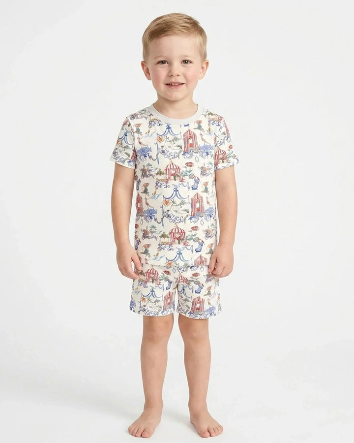 Vintage Lousiana Circus Toile Family Matching Bamboo Two Piece Short Sleeve Shorts Pajama Set