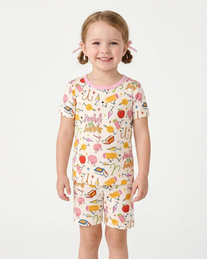 Hooked on Learning Bamboo Two Piece Short Sleeve Shorts Pajama Set