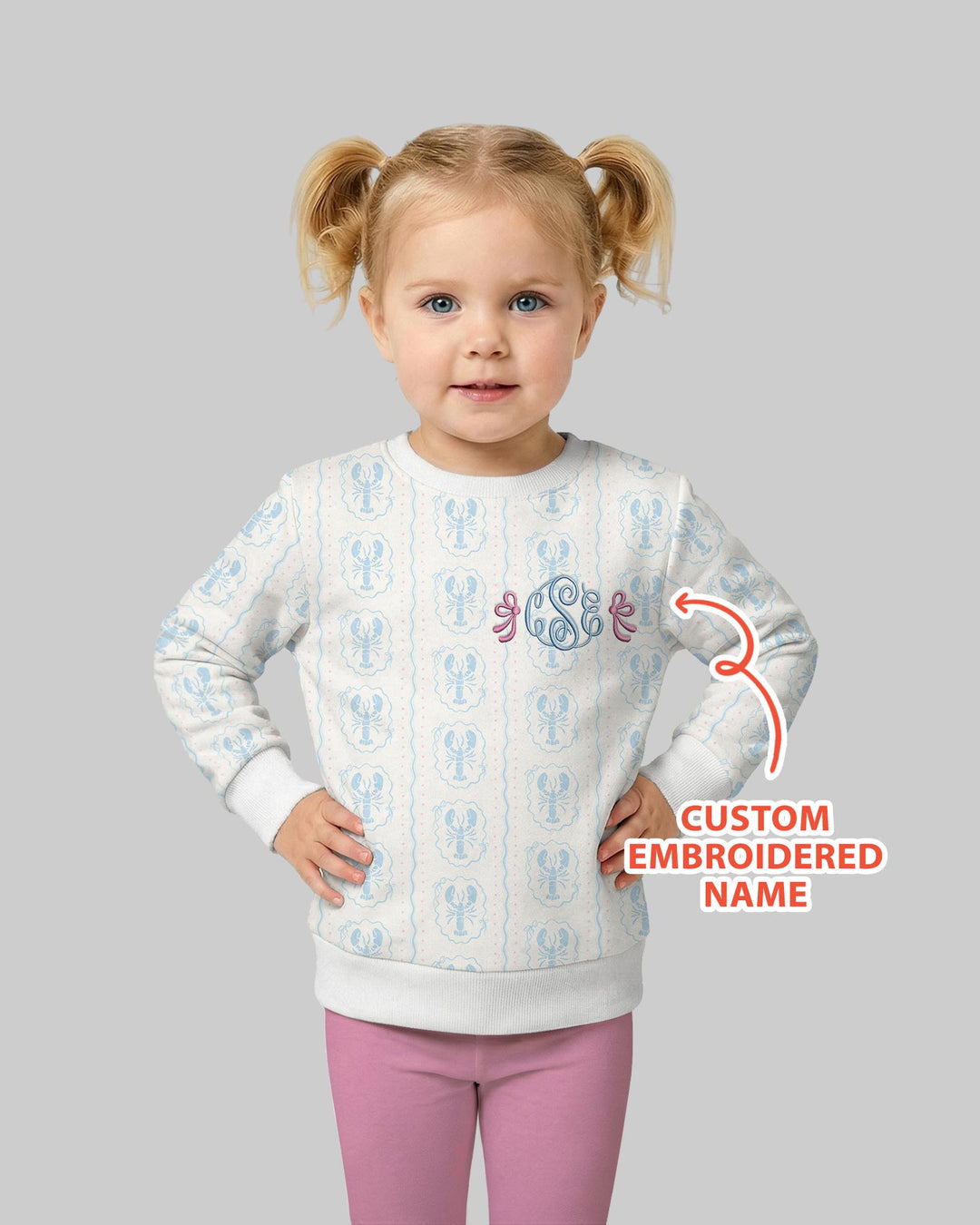 Custom Monogram Letter Embroidered Baby Bamboo Crewneck Sweatshirt