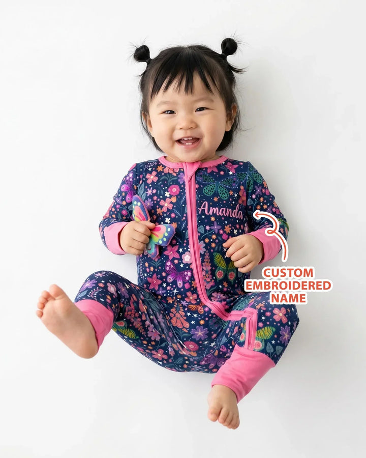 Custom Name Embroidered Colorful Butterfly Bamboo Convertible Zippy