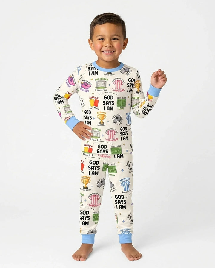 God Says I Am Soccer Bamboo Two Piece Long Sleeve Pajama Set