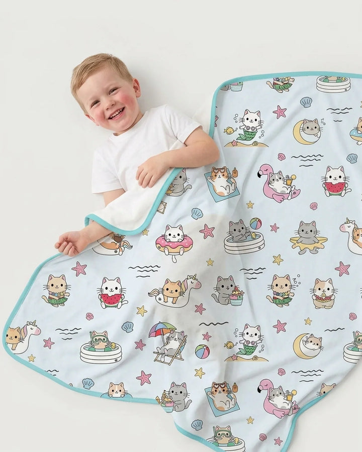 Kawaii Cats Summer Vacation Bamboo Blanket