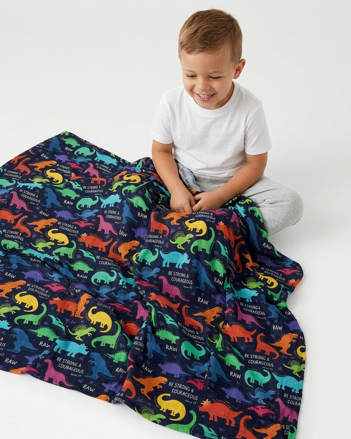 Be Strong and Courageous Dinosaur Christian Bamboo Blanket