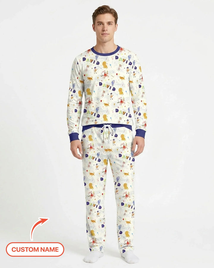Custom Name Circus Toile Bamboo Men's Pajama Set