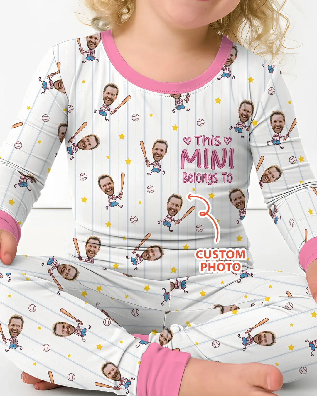 Embroidered Custom Dad And Mini Face  Bamboo Two Piece Long Sleeve Pajama Set