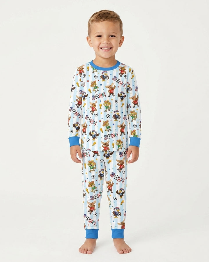 Striped Cute Mascots Soccer Cup 2026 Bamboo Two Piece Long Sleeve Pajama Set