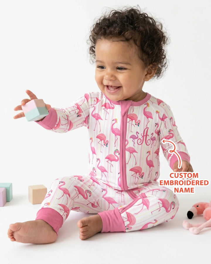 Custom Name Embroidered Flamingo Bamboo Convertible Zippy