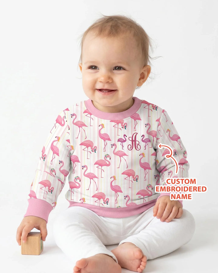 Custom Name Embroidered Flamingo Bamboo Crewneck Sweatshirt