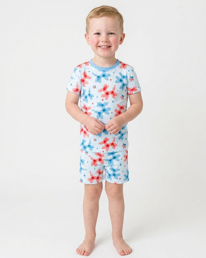 American Balloon Dog Party Bamboo Two Piece Short Sleeve Shorts Pajama Set
