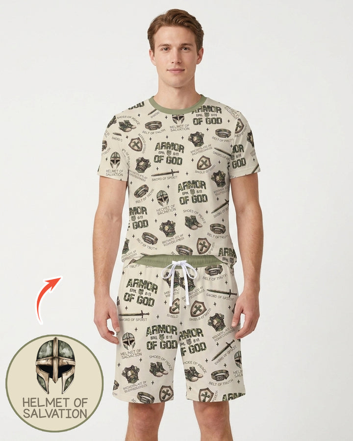 Camo Armor Of God Bamboo Men Short Sleeve Short Pajama Set