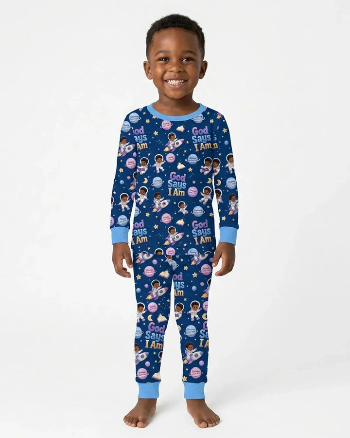 Black Boy God Says I Am Bamboo Two Piece Long Sleeve Pajama Set