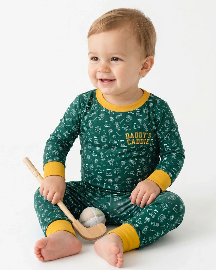 Conjunto de Pijama de Dos Piezas de Bambú con Bordado A Juego con Papá para Palos de Golf y Manga Larga