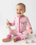 1st Birthday Girl Embroidered Baby Bamboo Convertible Zippy