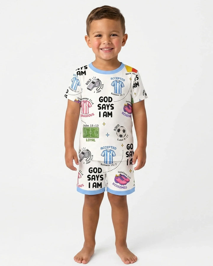 God Says I Am Soccer Bamboo Two Piece Short Sleeve Shorts Pajama Set