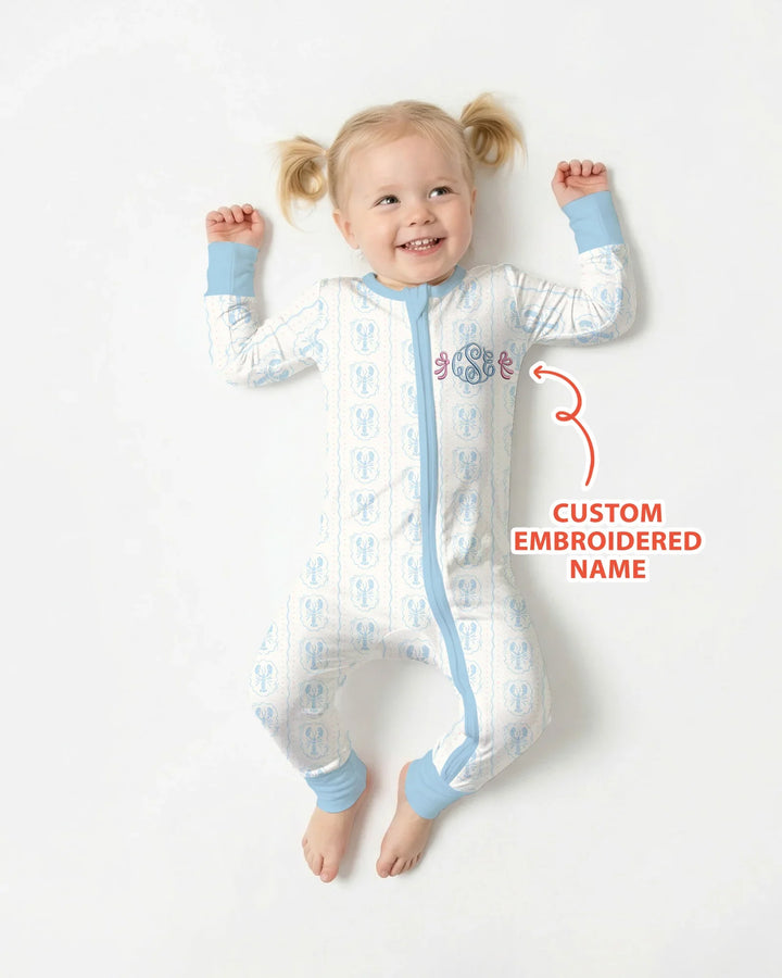 Pijama de bambú convertible con cremallera y monograma personalizado para bebé