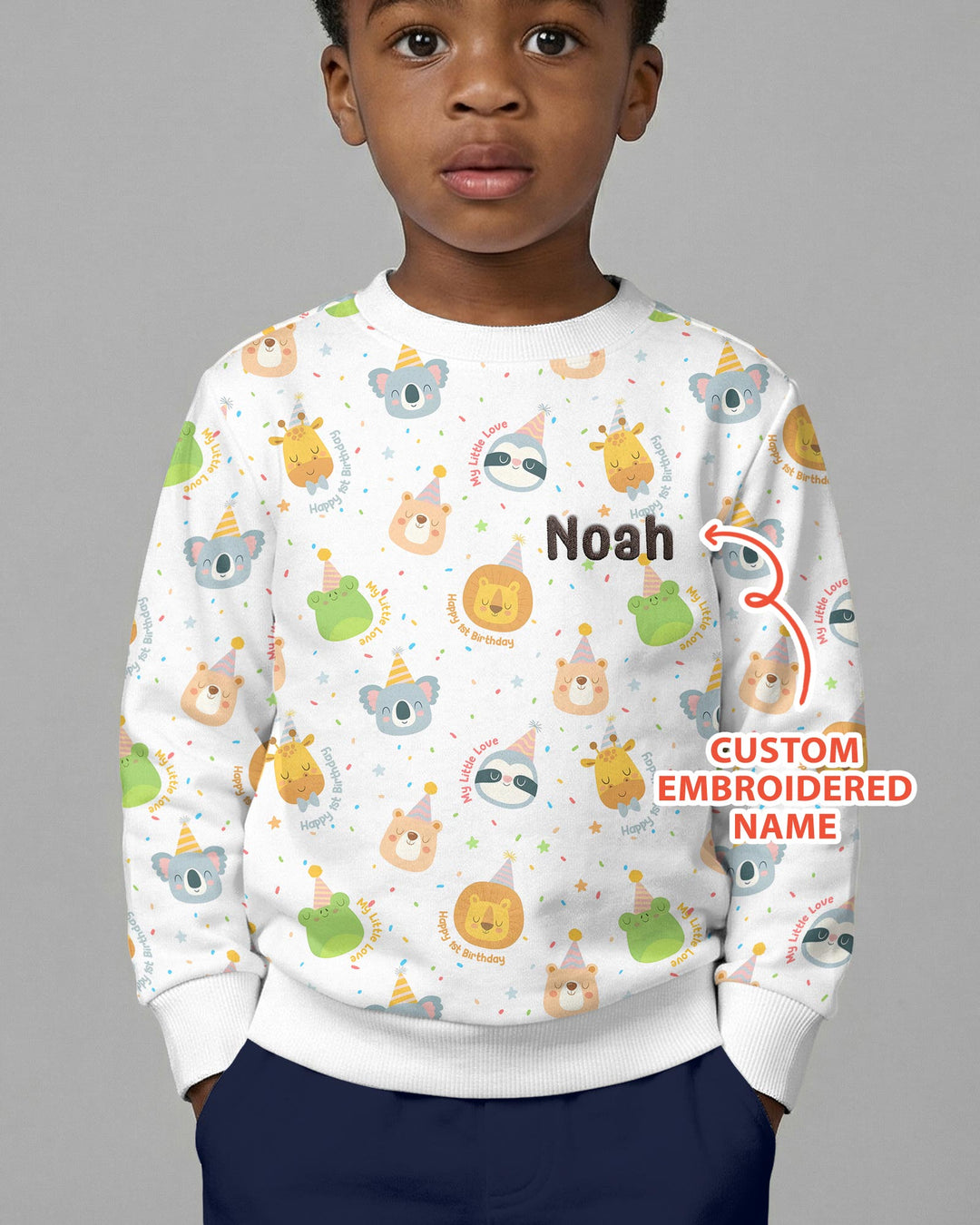 1st Birthday Personalized Embroidered Baby Bamboo Crewneck Sweatshirt